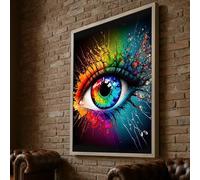 XBTYKPB Rainbow Eye Canvas, Abstract Color Splash Wall Art, Modern Surreal Eye Design,Home Decor Painting, Ready to Hang Artwork(50x70cm/Inner frame)