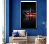 XBTYKPB Red Sailboat Canvas Art,Dramatic Sunset Sailing Painting, Reflective Water Wall Decor,Coastal Landscape Canvas, Nautical(70x110cm/Frameless)