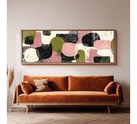XBTYKPB Retro Block Print Wall Art, Long Horizontal Canvas, Wide Panoramic Decor, Large size Painting, Japandi Pink Olive Green(65x195cm/Frameless)
