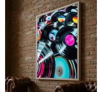 XBTYKPB Retro Vinyl Records Canvas Wall Art, Colorful Music Decor, Vintage Record Player Wall Art, Abstract Music Theme Painting(70x100cm/Inner frame)