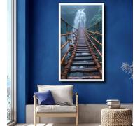 XBTYKPB Rope Bridge Canvas, Waterfall Nature Wall Art, Adventure Landscape Canvas, Misty Forest Decor, Trail Art Print Painting(70x110cm/Frameless)