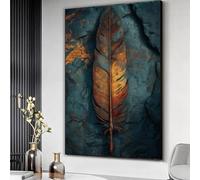 XBTYKPB Rustic Feather Canvas Wall Art, Nature Design, Textured Blue and Orange Home Decor, Boho Feather Print, Ready to Hang(30x40cm/Frameless)