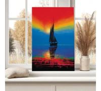 XBTYKPB Sailing Boat At Sunset, Rainbow Sky, Abstract Expressionism Style Wall Canvas Poster, Art Canvas Paintings, For Bedroom 60x90cm Frameless