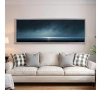 XBTYKPB Seascape Painting, Long Horizontal Panoramic Framed Canvas, Ocean Moonlight Art, Horizontal Wall Art, Blue Ocean Print(55x110cm/Frameless)