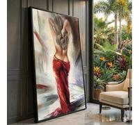 XBTYKPB Sensual Woman in Red Drapery, Abstract Figure Canvas, Elegant Female Nude Art, Contemporary Wall Decor, Canvas Painting(50x90cm/Frameless)