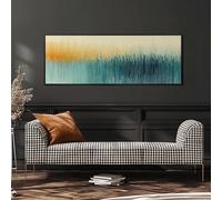 XBTYKPB Soundwave Art, Minimalist Canvas Print, Long Horizontal Art, Teal Gold Gradient Painting, Office Decor, Living Room Art(40x120cm/Frameless)