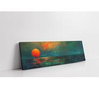 XBTYKPB Sunset over the Emerald Green Ocean, Panoramic Canvas Print, Minimal Horizontal Wall Art Vintage Painting- Boho Posters(70x210cm/Frameless)