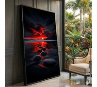 XBTYKPB Sunset Pathway Painting,Red Sky Reflection Wall Art, Dramatic Ocean Landscape, Abstract Nature Scene, Home Decor Canvas(55x100cm/Frameless)