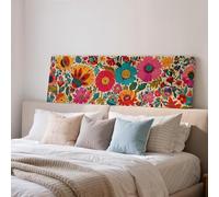 XBTYKPB Textured Floral Panoramic Art, Flowers, Wide Canvas Print, Large Colorful Folk Art Painting, Boho Framed Art for Bedroom(45x135cm/Inner Frame)