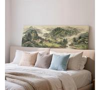 XBTYKPB Traditional Japanese Landscape Wall Art, Wide Panoramic Canvas, Misty Mountains Village Print, Zen Decor, Study Painting(40x120cm/Inner Frame)