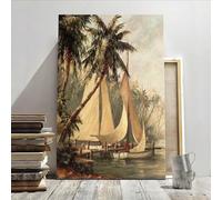 XBTYKPB Tropical Coast Sailing Boats Moored Impressionist Style Wall Art - Canvas Prints Poster, Living Room Bedroom Wall Decor 40x60cm Withframe