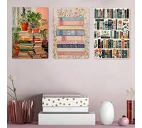 XBTYKPB Vintage Book Stack Wall Arts Print - Floral & Bookish Decor, Canvas Posters Living Room, Classroom, Ink Painting Artwork 40x60cmx3 Frameless