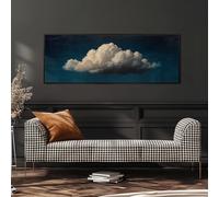 XBTYKPB Vintage Cloud Canvas Wall Art Framed, Horizontal, Wide Panoramic Painting for Bedroom, Midnight Blue Print, Mid Century(30x90cm/Frameless)