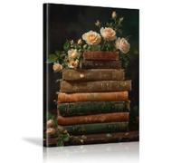 XBTYKPB Vintage Floral Still Life Country Antique Style Book Themed Canvas Prints Dark Collage Aesthetic Art Posters For Bedroom 21x30cm Withframe