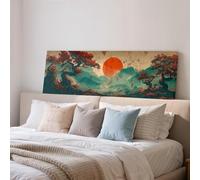 XBTYKPB Vintage Japanese Style Wall Art, Red Sun Canvas Print, Bonsai Tree Mountain Landscape, Long Horizontal Decor, Sofa/Be(20x60cm/Frameless)