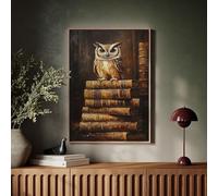 XBTYKPB Vintage Owl Library Canvas - Wise Owl on Books Painting, Rustic Study Decor, Antique Book Lover Art, Animals Pictures(30x40cm/Frameless)