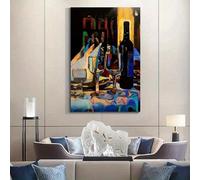 XBTYKPB Wall Decor Abstract Still Life Wine Bottle Glasses Canvas Art Print For Kitchen Dining Room Decor Painting Art Posters(80x120cm/Frameless)