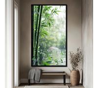 XBTYKPB Zen Bamboo Canvas Painting, Tranquil Nature Canvas Wall Art,Green Forest Water Reflection Poster, Minimalist Asian Decor(80x140cm/Frameless)