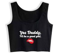 Xbumupa Yes Daddy I'll Be a Good Girl Woman Sleeveless Crop Top Cotton Tank Top Vest Cropped Camisole Black