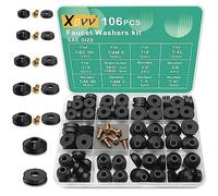XBVV 106 pcs Faucet Washers Assorted Kit with Flat and Beveled Faucet Washers and Brass Bibb Screws Assortment for Use with Assorted Quick-Opening Style Faucets Stem Worn Out Washer Replacements Black