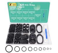 XBVV 420 Pcs Hydraulic O-Ring Kit for ORS/ORFS Flat Face Fittings 9 Size Buna-N 70A O-Ring Seal Kit with Pick for Hydraulic Fittings,SAE J1453 Fittings,Hydraulic Pumping,Size 1/4″-2″