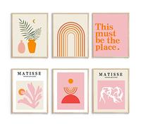 XBYGIMI Matisse Wall Art and Boho Wall Prints UNFRAMED, Minimalist Aesthetic Images Decor, Pink Print Set, Orange Posters for Room, 8x10in, Set of 6