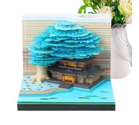 XCalendrier 3D 2026 - Artistic Notepad In Shape Of Maison D'arbre À Fleurs, Notepad Détachable, Décoration De Bureau, Modèle De Pièce De Sculpture En Papier Lumineux LED, Fournitures De Papete