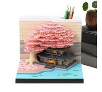 XCalendrier 3D 2026 - Artistic Notepad In Shape Of Maison D'arbre À Fleurs, Notepad Détachable, Décoration De Bureau, Modèle De Pièce De Sculpture En Papier Lumineux LED, Fournitures De Papete