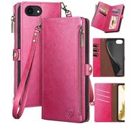 XcaseBar Compatible with iPhone 16e 6.1" Wallet case with Zipper Credit Card Holder【RFID Blocking】,Flip Folio Book PU Leather Phone case Shockproof Cover Men Women for Apple 16e case Rose Red