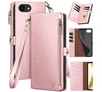 XcaseBar Compatible with iPhone 16e 6.1" Wallet case with Zipper Credit Card Holder【RFID Blocking】,Flip Folio Book PU Leather Phone case Shockproof Cover Men Women for Apple 16e case Rose Gold
