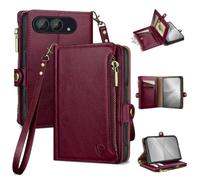 XcaseBar Compatible with iPhone Duo 7.6" Wallet case with Zipper Credit Card Holder【RFID Blocking】,Flip Folio Book Phone case Shockproof Cover Women Men for Apple Duo case Wine Red