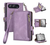 XcaseBar Compatible with iPhone Duo 7.6" Wallet case with Zipper Credit Card Holder【RFID Blocking】,Flip Folio Book Phone case Shockproof Cover Women Men for Apple Duo case Lilac Purple