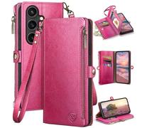 XcaseBar Compatible with Samsung Galaxy S26 Plus Wallet case with Zipper Credit Card Holder【RFID Blocking】,Flip Folio Book PU Phone case Shockproof Cover Women Men for Samsung S26 Plus case Rose Red