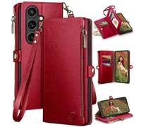 XcaseBar compatible with Samsung Galaxy S26 Plus Wallet case with Zipper Credit Card Holder【RFID Blocking】,Flip Folio Book PU Leather Phone case Shockproof Cover Women Men for SamsungS26Plus case Red