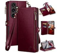 XcaseBar Compatible with Samsung Galaxy S26 Plus Wallet case with Zipper Credit Card Holder【RFID Blocking】,Flip Folio Book PU Phone case Shockproof Cover Women Men for Samsung S26 Plus case Wine Red