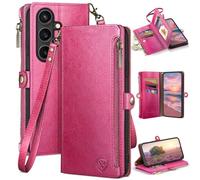 XcaseBar compatible with Samsung Galaxy S26/S26 Pro Wallet case with Zipper Credit Card Holder【RFID Blocking】,Flip Folio Book PU Phone case Shockproof Cover Women Men for Samsung S26Pro case Rose Red