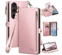 XcaseBar Compatible with Samsung Galaxy S26/S26 Pro Wallet case with Zipper Credit Card Holder【RFID Blocking】,Flip Folio Book Phone case Shockproof Cover Women Men for Samsung S26 Pro case Rose Gold