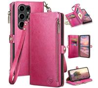 XcaseBar compatible with Samsung Galaxy S26 Ultra Wallet case with Zipper Credit Card Holder【RFID Blocking】,Flip Folio Book PU Phone case Shockproof Cover Women Men for Samsung S26Ultra case Rose Red