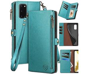 XcaseBar for Samsung Galaxy S20 Wallet case with Zipper Credit Card Holder【RFID Blocking】, Flip Folio Book PU Leather Phone case Shockproof Cover Women Men for Samsung S20 case Teal