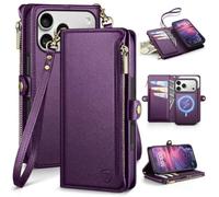 XcaseBar Wallet Case for iPhone 18 Pro/17 Pro 6.3", Dark Purple | 9 Credit Card Holders, 2-in-1 Detachable Flip Phone case, Shockproof Cover, Folio Book case, RFID Blocking, PU Leather