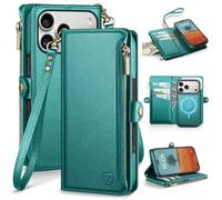 XcaseBar Wallet Case for iPhone 18 Pro Max/17 Pro Max 6.9", Blue Green | 9 Credit Card Holders, 2-in-1 Detachable Flip Phone case, Shockproof Cover, Folio Book case, RFID Blocking, PU Leather