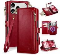 XcaseBar Wallet Case for iPhone 18 Pro Max/17 Pro Max 6.9", Red | 9 Credit Card Holders, 2-in-1 Detachable Flip Phone case, Shockproof Cover, Folio Book case, RFID Blocking, PU Leather
