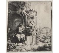 XcBAIHOUD Famous Art Print Poster Canvas Prints Christ and the woman of samaria Among Ruins by Rembrandt van Rijn Picture Mural for Home Decor 60x90cm