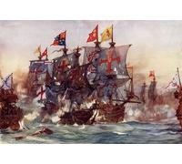 XcBAIHOUD Famous Art Print Poster Canvas Prints the Last Fight of the Revenge off Flores by Charles Edward Picture Mural for Home Decor 60x90cm