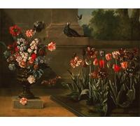 XcBAIHOUD Famous Art Print Poster Canvas Prints Tulip Flower Bed and Vase of Flowers At the Foot of a Wall by Jean Baptiste Oudry Picture Mural for Home Decor 60x90cm