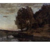 XcBAIHOUD Famous Famous Art Minimalist Prints Fisherman Boating Along a Wooded Landscape by Jean-baptiste-camille Corot Art Canvas Murals for Room Decor 60x90cm