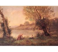 XcBAIHOUD Famous Famous Art Minimalist Prints Paysanne Et Son Enfant Entre Deux Arbres Au Bord De L'etang by Jean-baptiste-camille Corot Art Canvas Murals for Home Decor 60x90cm