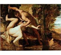 XcBAIHOUD Famous Modern Artwork Classic Canvas Painting Cain Killing Abel Painting by Jacopo Robusti Tintoretto Printed Paintings for Home Decor 60x90cm