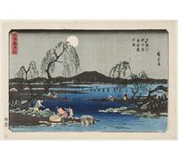 XcBAIHOUD Famous Modern Artwork Classic Canvas Painting Catching Sweetfish in the Tama River Under the Autumn Moon by Utagawa Hiroshige Printed Paintings for Home Decor 60x90cm