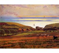 XcBAIHOUD Famous Modern Artwork Classic Canvas Painting Fairlight Downs Sunlight on the Sea by William Holman Hunt Printed Paintings for Room Decor 60x90cm